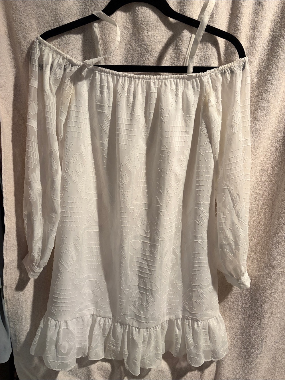 BCBGeneration White Off-Shoulder Ruffle Tunic
